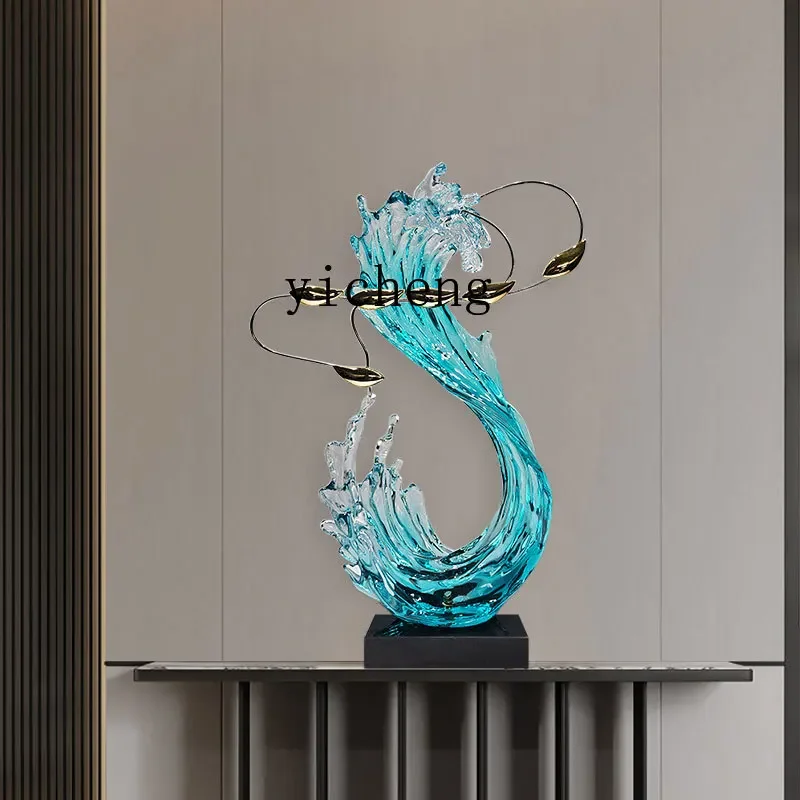 L13-Creative Transparent Resin Fish Water Wave Ornament Office Hotel Sculpture