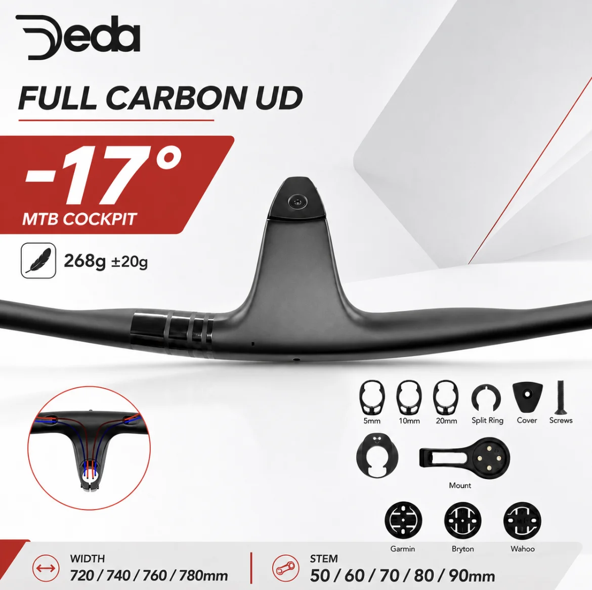 Mountain Biking Xc - DEDA -17° One-Piece Carbon MTB Handlebar