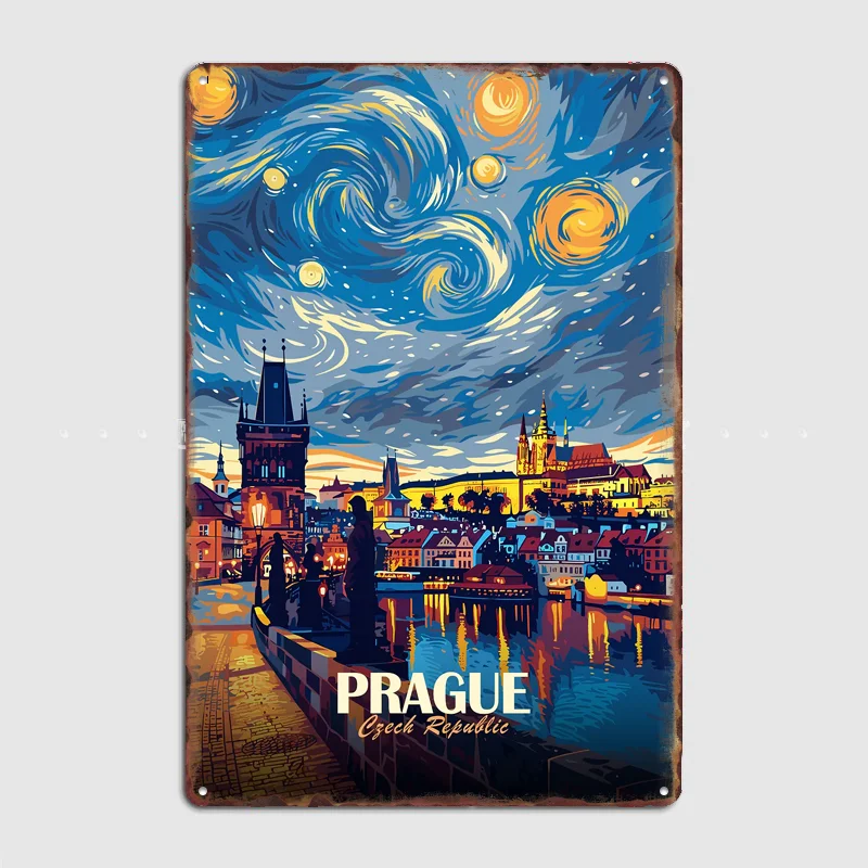 

Prague Czech Republic Starry Night Art Travel Poster Metal Sign Custom Room Decor Home Decor Posters Indoor Wall Decoration