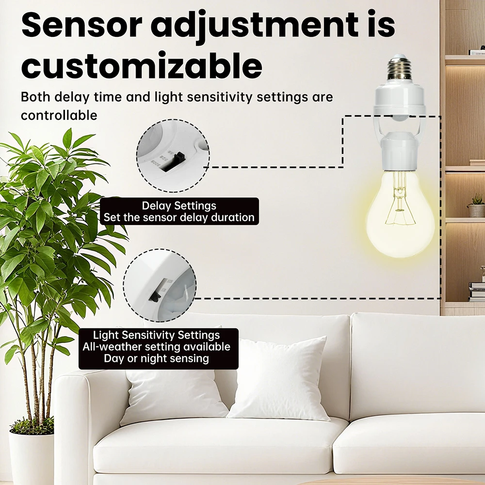 Motion Sensor Light Socket E27 Socket Converter Infrared Human Sensor Switch Wireless Installation Holder for Staircase Corridor