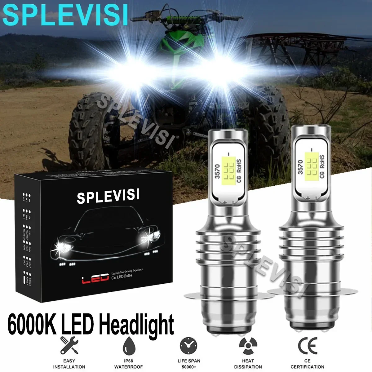 

2x 70W 6000K Pure White LED Headlight Bulbs Replace Halogen For Yamaha Raptor 350 660R 700 700R YFM350R YFM660R