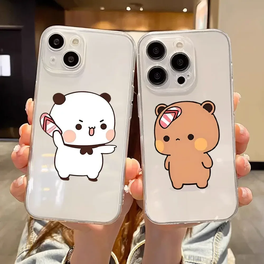 Cute Cartoon Bubududu Panda Couple Phone Case for IPhone 11 12 13 14 16 15 Mini Pro Max X XS Clear Cover for 8 7 Plus SE2 Fundas