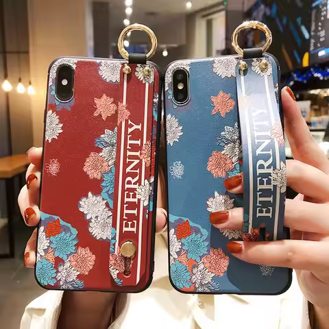 For Samsung A55 54 35 15 52 53 73 25 S25 S24 S23 S22 Plus Ultra S21 S20 FE Classic Flower Wrist Strap Phone Holder Soft Cover