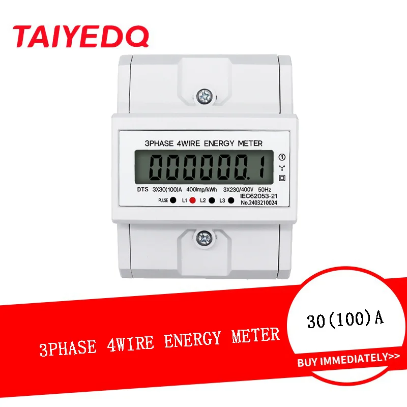 Digital Lcd Display Wattmeter Consumo de Energia Medidor Elétrico de Energia Trilho Din Fases Fios Kwh 3×30 100a 230v 50hz 60hz Dts024