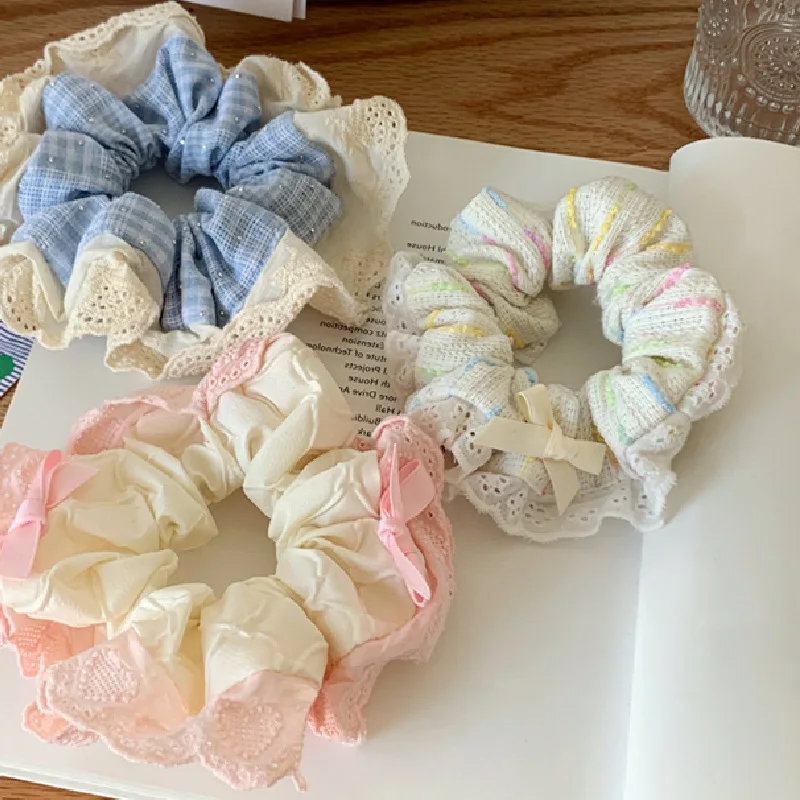 

Lace Large Intestine Hair Rope Girlish Hair Loop Meatball Scalp Tendon Super Fairy Fabric Low Ponytail Headband Hair Accessory