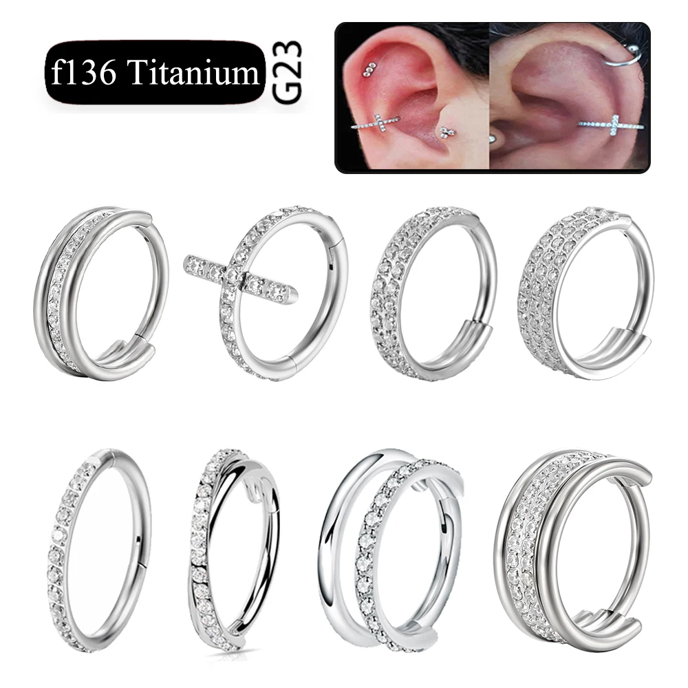 F136 Titanium Nose Ring Implant Grade Hinged Seamless Earrings Clicker Hoop Ring for Cartilage Helix Rook Septum Daith Tragus