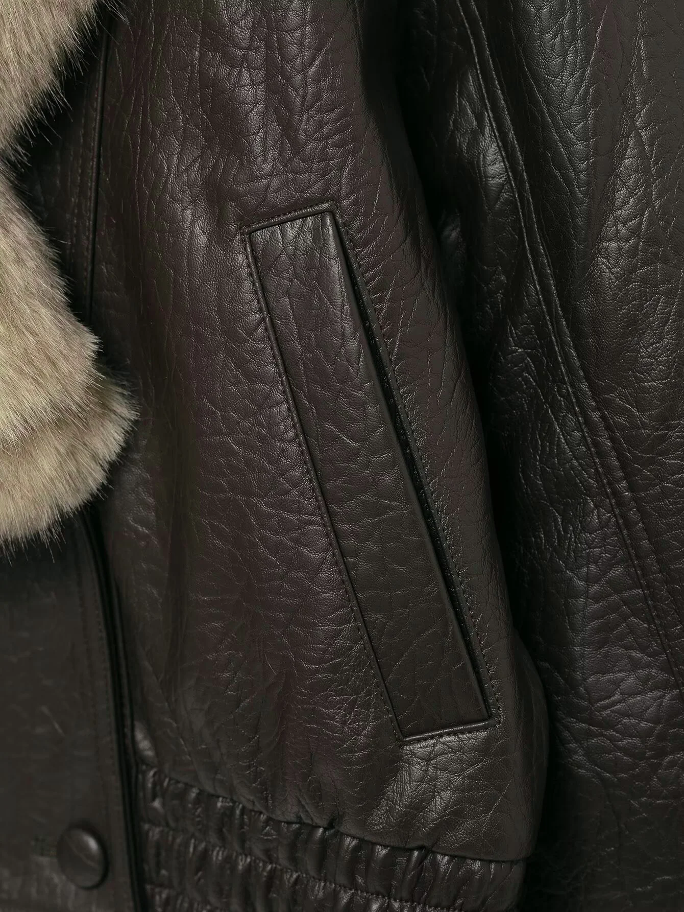 سترة نسائية شتوية جديدة لعام 2025 كاجوال بسيطة قابلة للفصل بياقة من الفرو على طراز الدراجة النارية سترة من الجلد الصناعي PU #5