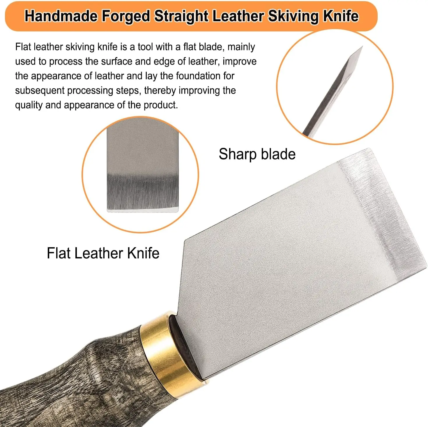 TML Handmade Forged Straight Leather Skiving Knife, Flat Leather Cutting Knife with Wooden Handle and Protective Case