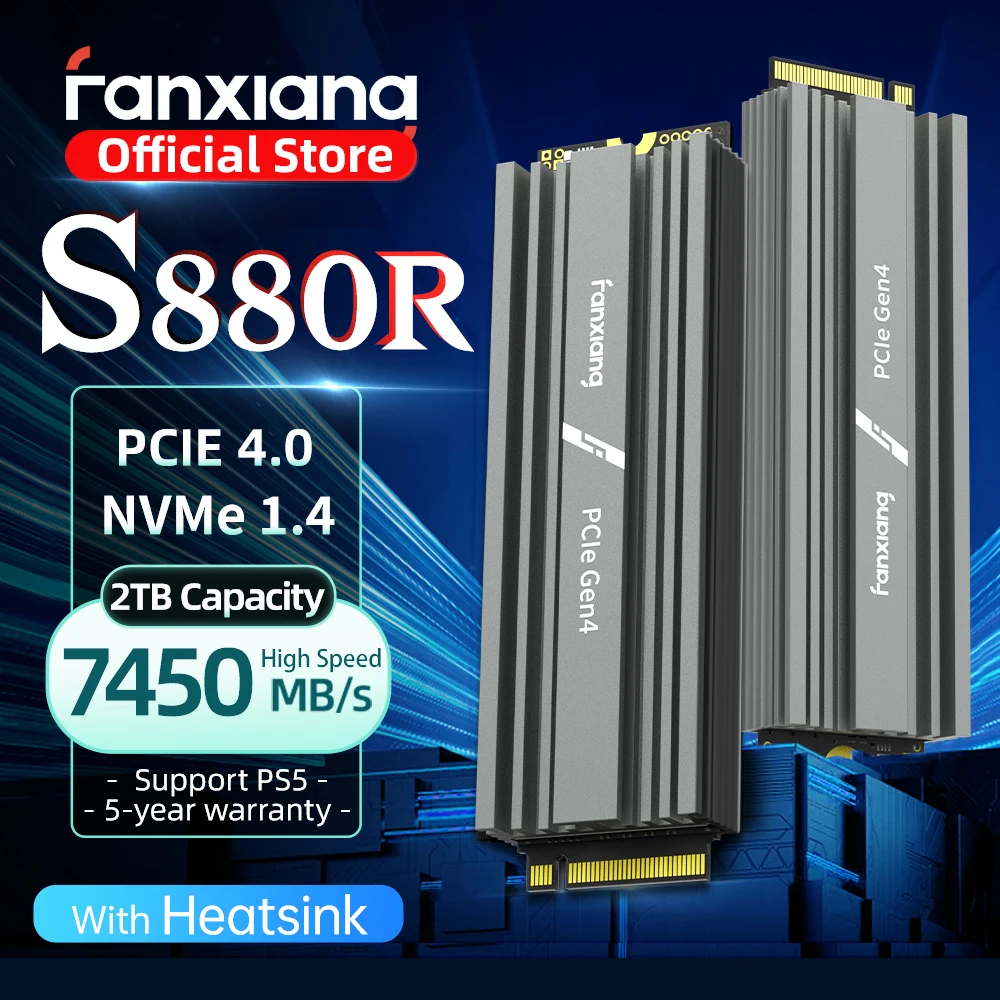 Fanxiang S880R 7450MB/s SSD NVMe M.2 2280 4TB 2TB 1TB Internal Solid State Hard Disk With Heatsink SSD Drive for PS5 PC Laptop