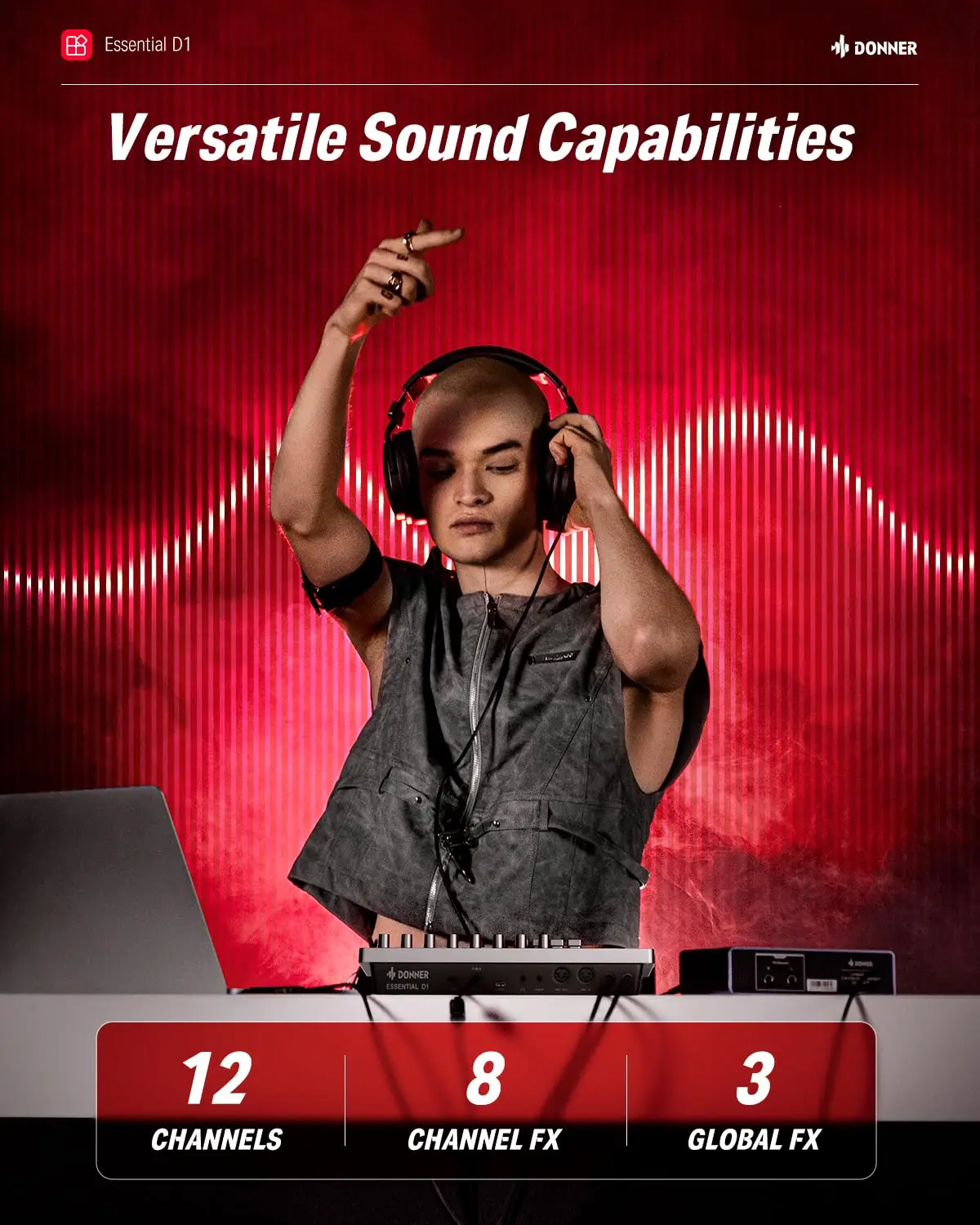 آلة فوز الأداء D1 الأساسية من Donner - 16 وسادة RGB ومسلسل الخطوات وطبول الأصابع مع شاشة LCD #2