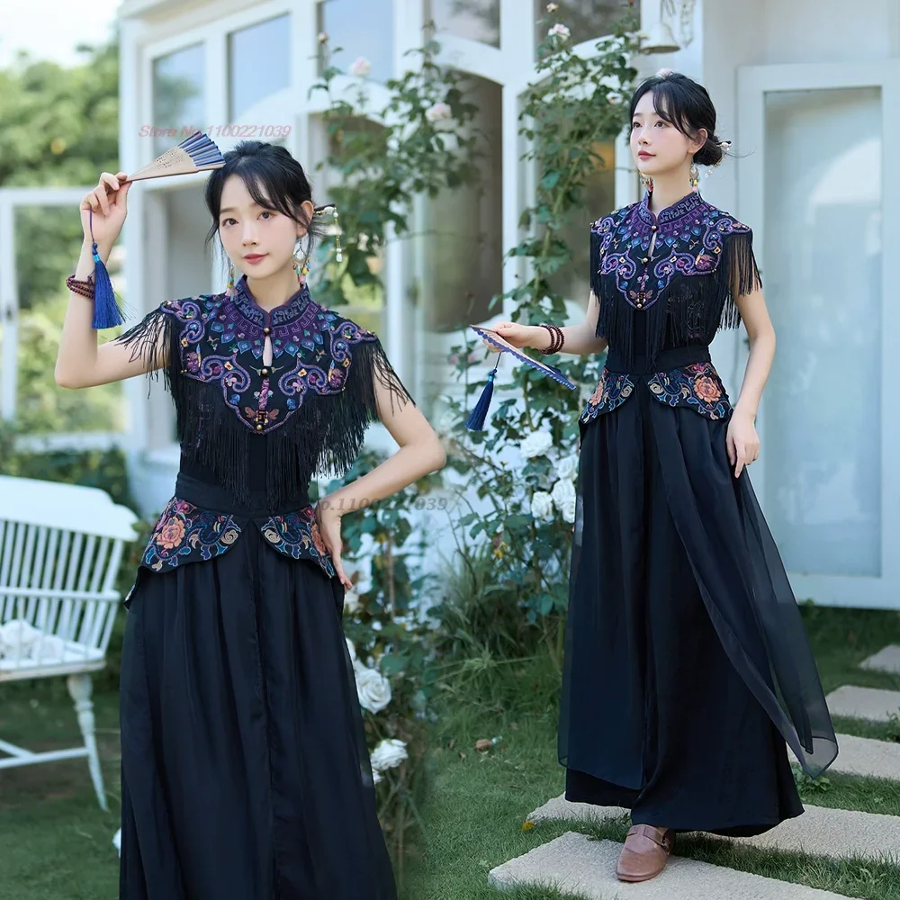 

national flower embroidery cape hanfu accessories oriental ancient ethnic tassels tops 2025 chinese retro shawl cloak coat cape