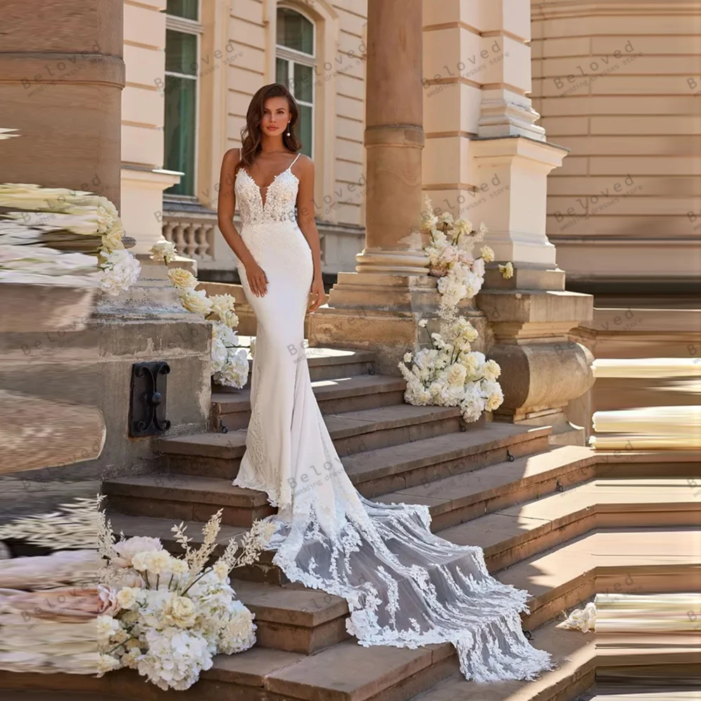 Exquisite Brautkleider, Satin, Brautkleider, Spitze, Applikationen, ärmellos, rückenfrei, Roben, Vintage, Vestidos de Novia, individuell gestaltet