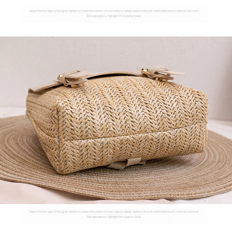 Bohemian Straw Woven Backpack Shopping Dating Bag Luxury Design Beach Backpack Casual Holiday Daypack for Daily Ins