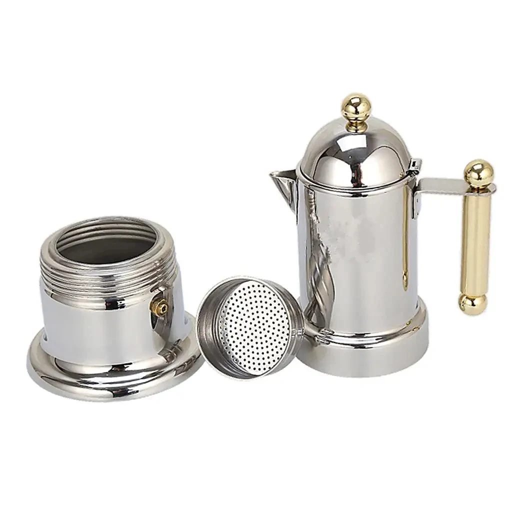 Espresso Maker Stovetop Moka Coffee Pot Stainless Steel Latte Percolator, 4-Cup, Italia Style, 21x10cm