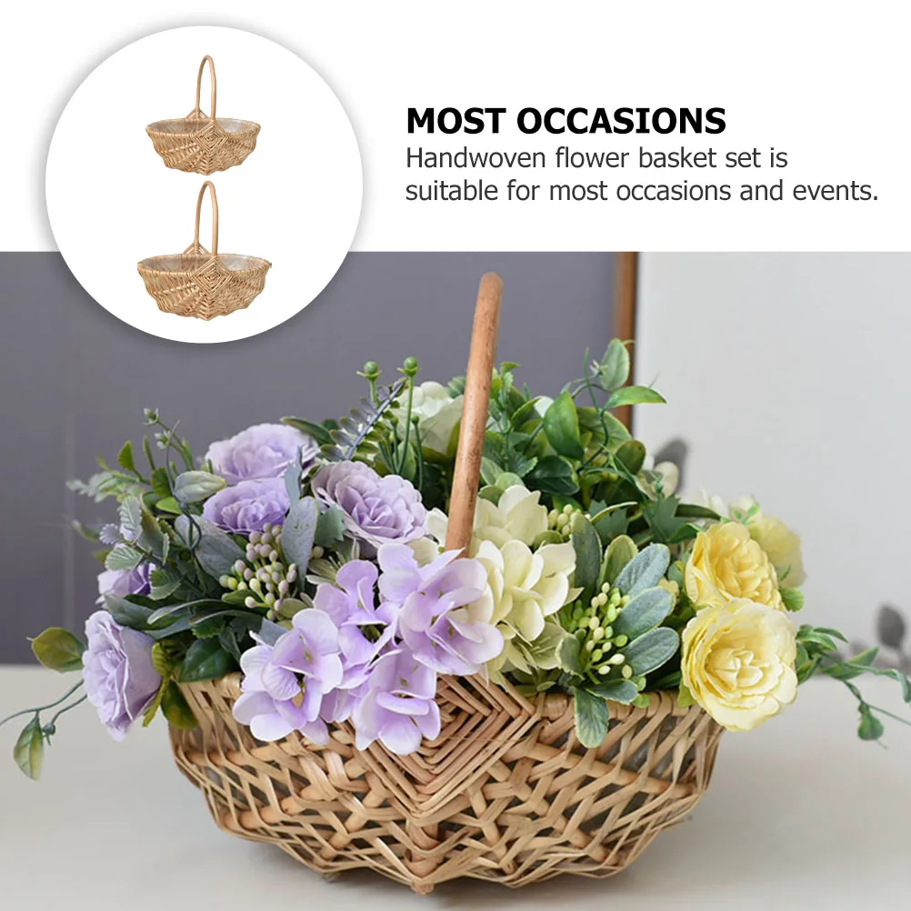 

2 Pcs Basket Rattan Portable Woven Flower Wedding Girl Baskets Manual Khaki Bride
