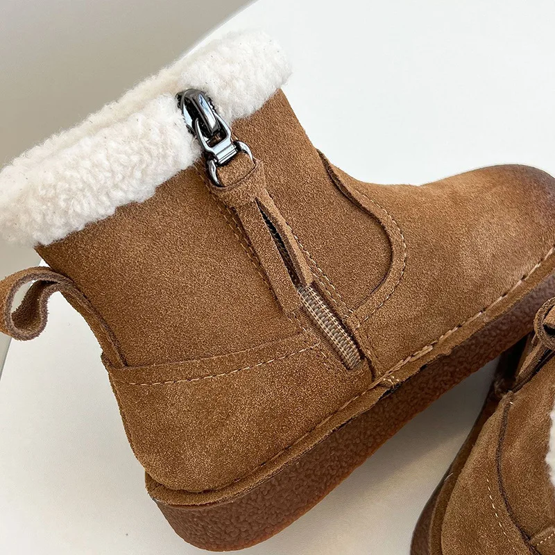 Children Shoes for Girls Winter Korean Style Retro Boots for Kids Lamb Wool Fleece Warm New Fashionable Warm Casual Kids Boots