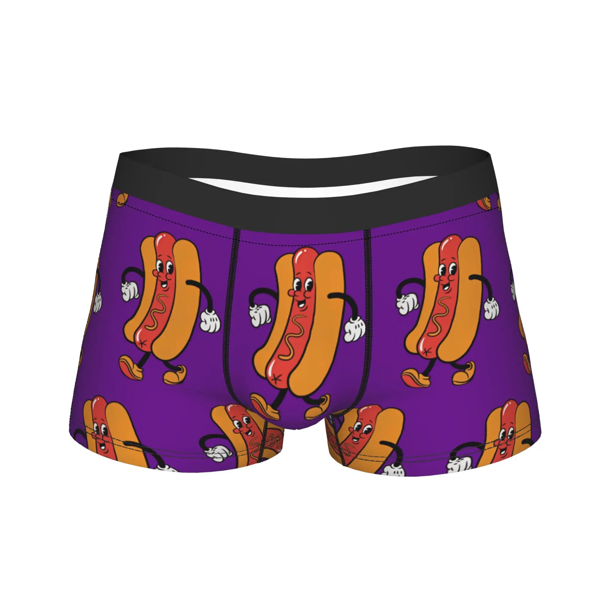 Vintage Walking Hot Dog Mascot Purple Background Boxer Brief  Underwear Trenky Males Comfortable Boxer Shorts Plus Size Panties