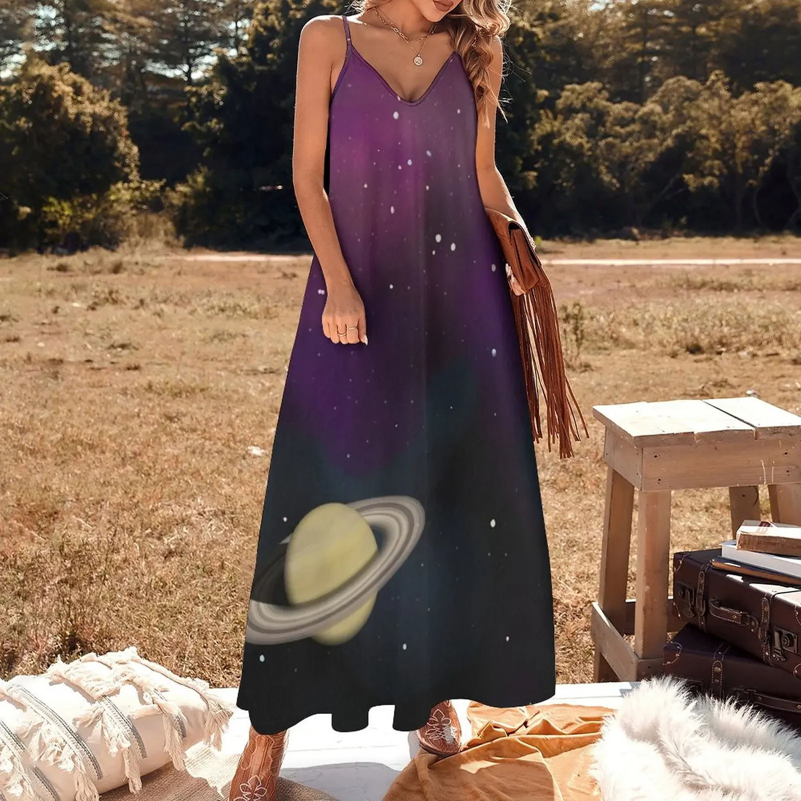 Saturn - Alien Ring Planet and Galaxy Sleeveless Dress Female clothing elegant chic wedding evening dresses