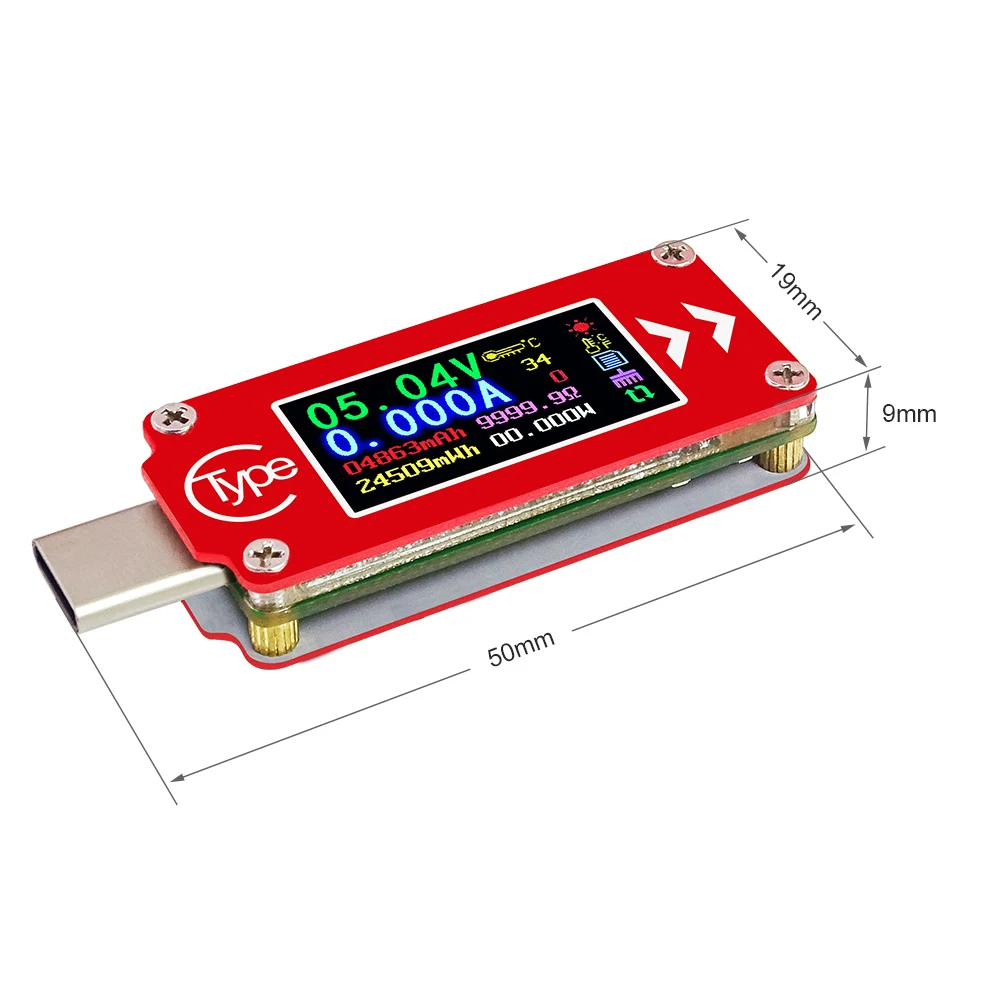 Display Battery Power Bank PD Charger Voltage Current Meter Tester Type C USB Voltmeter Ammeter Multimeter TC64 Color LCD