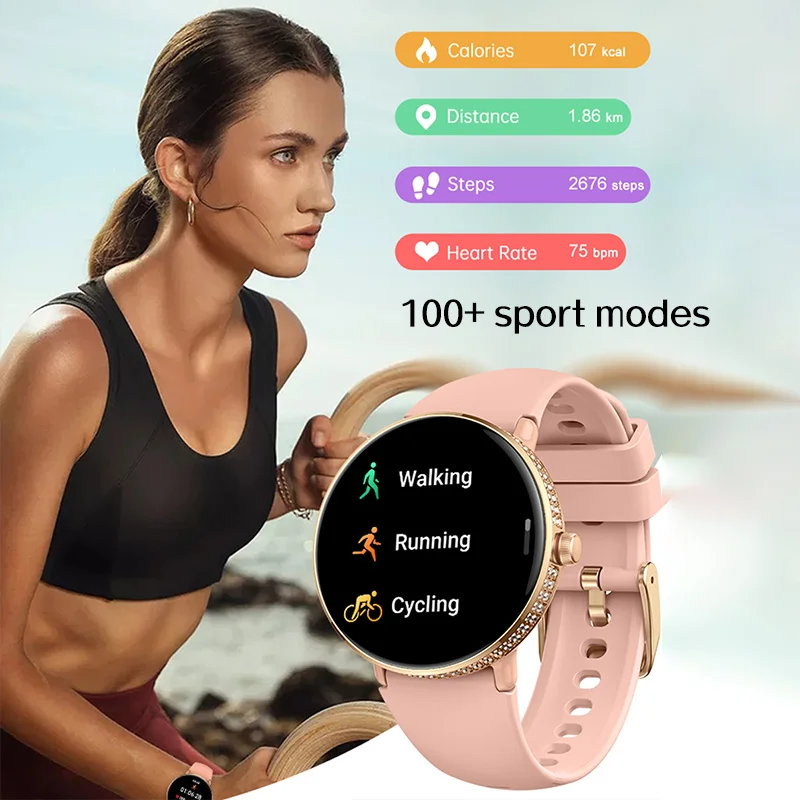 1.19 بوصة AMOLED ساعة ذكية للنساء 100 + أوضاع رياضية للنساء الصحة بلوتوث دعوة AI صوت مساعد IP68 مقاوم للماء Smartwatch