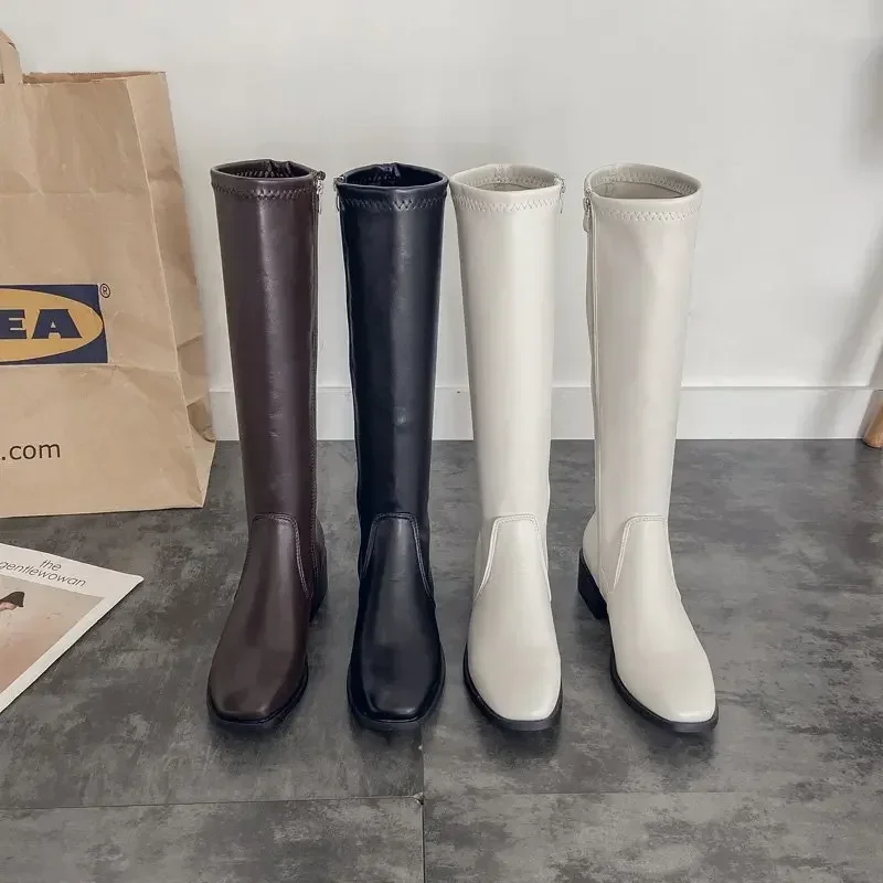 White Winter Boots Women 2024 New Botas Mujer Knee-high Sexy Boots Elastic  Cold-proof and Warm  Botines Chelsea Booties Plus