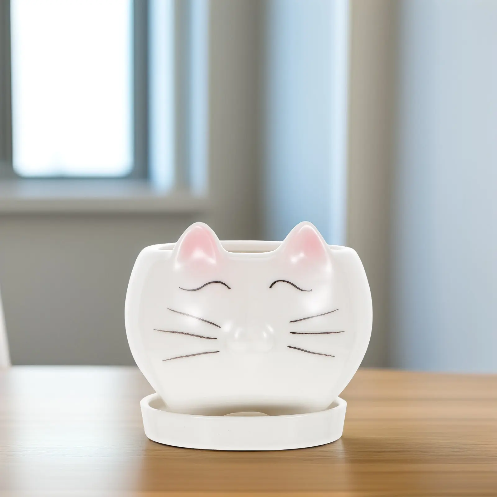 Cute Cartoon Cat Ceramic Flower Pot for Succulents Cactus and Small Plants Bowl with Fine Craftsmanship Home
