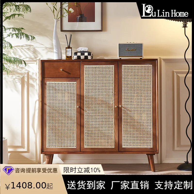 AOLIVIYA Rattan Shoe Sideboard Kitchen Dish Wine Tea Storage Display Cabinet