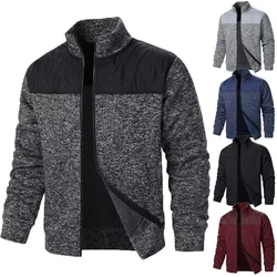 Men's Jacket Patchwork Stand Collar Slim Fit Cardigan Sweatshirt Sportswear Casual Autumn Coat Zip Up