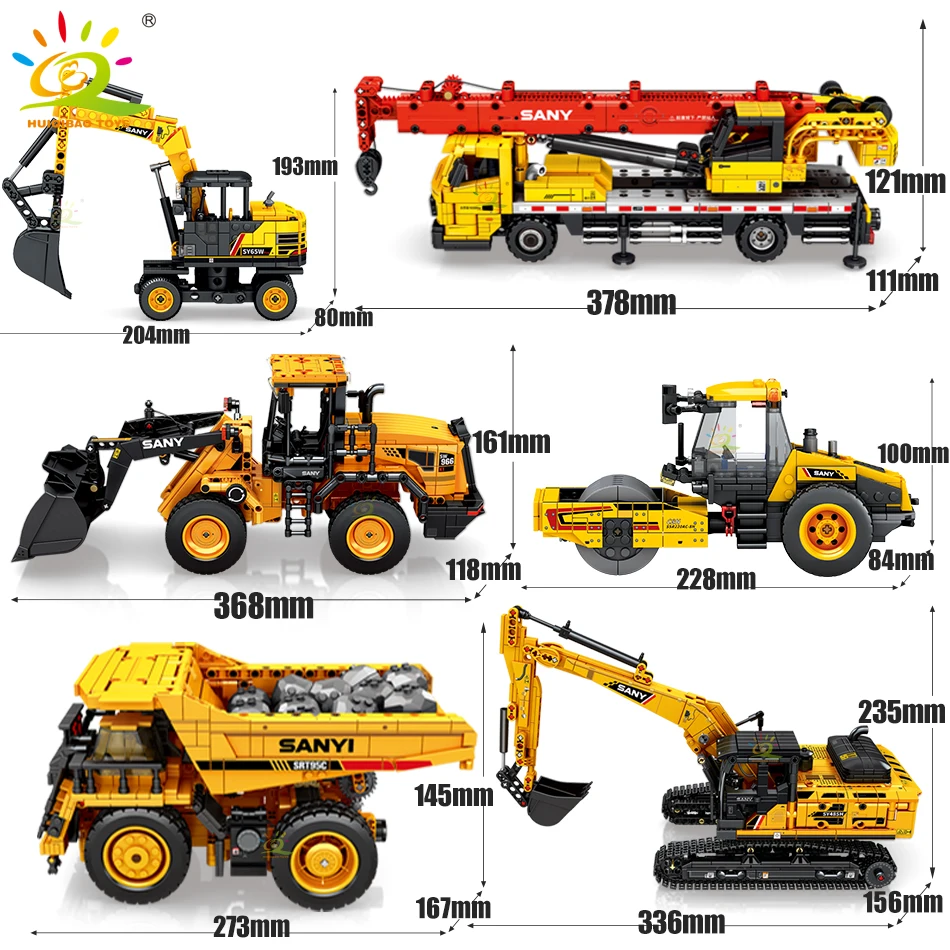 HUIQIBAO Engineering Truck Building Block Excavator Bulldozer Crane Car Brick City Construction Toy For Children Boy Adults Gift