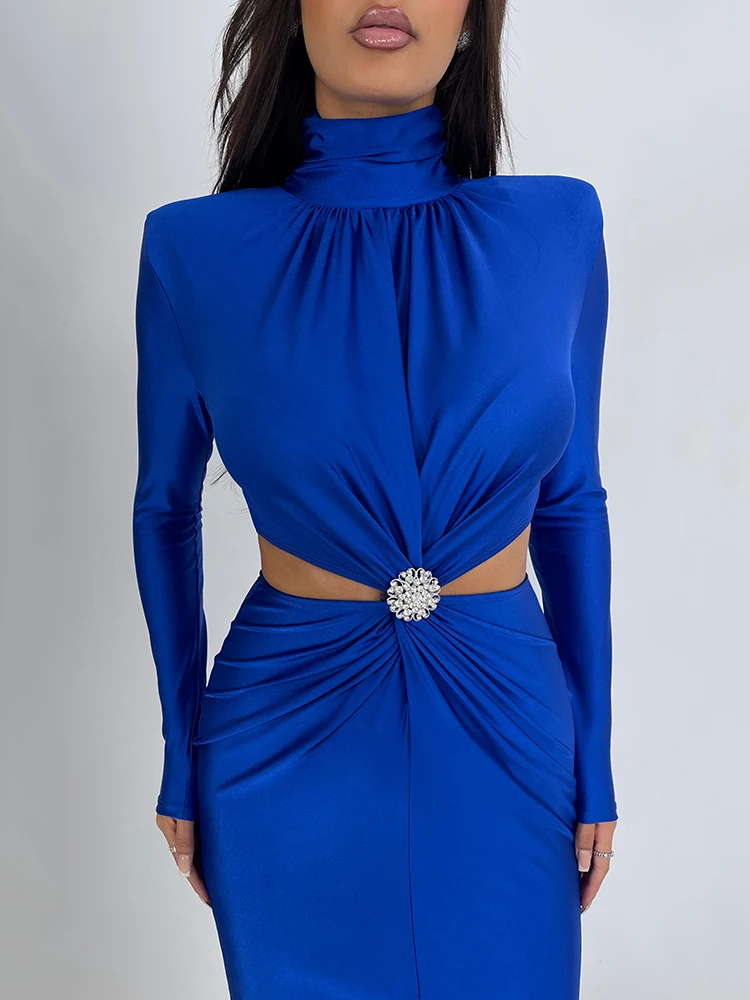 Articat Winter New Long Sleeve HollowOut Diamond Dress For Women Bodycon Elastic Elegant Evening Dress Female Fashion Party Club — zdjęcie 6
