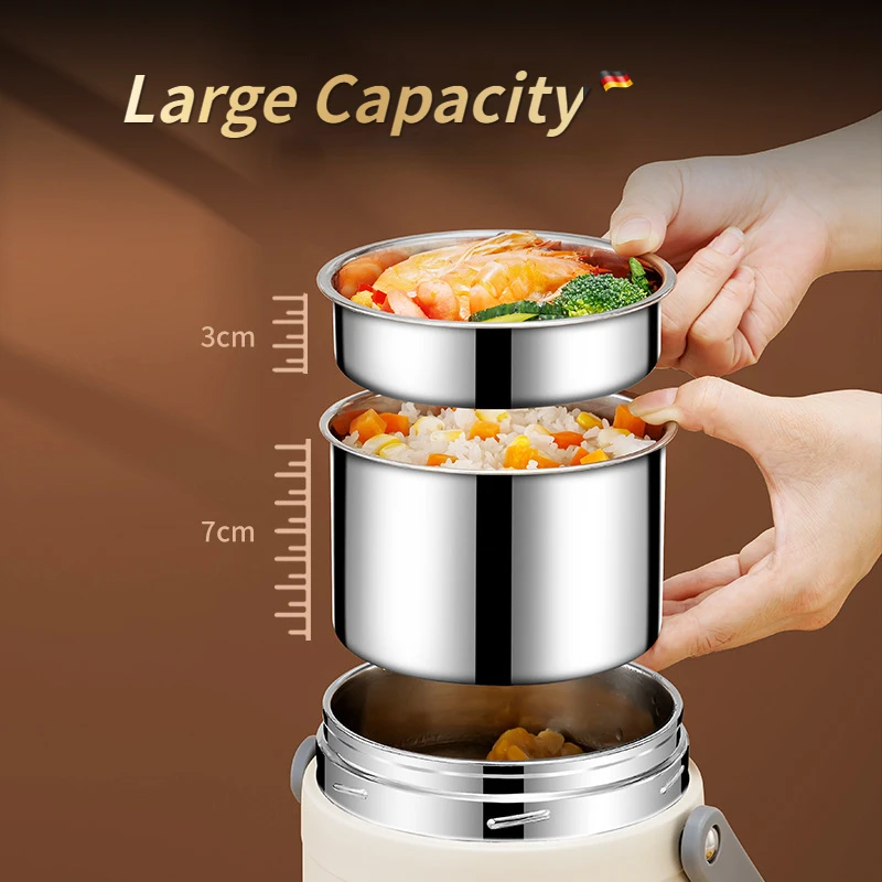 2L USB Electric Heating Lunch Box Stainless Steel 304 Heated Food Thermos Insulated Jar Meal Warmer Container Office Bento Box