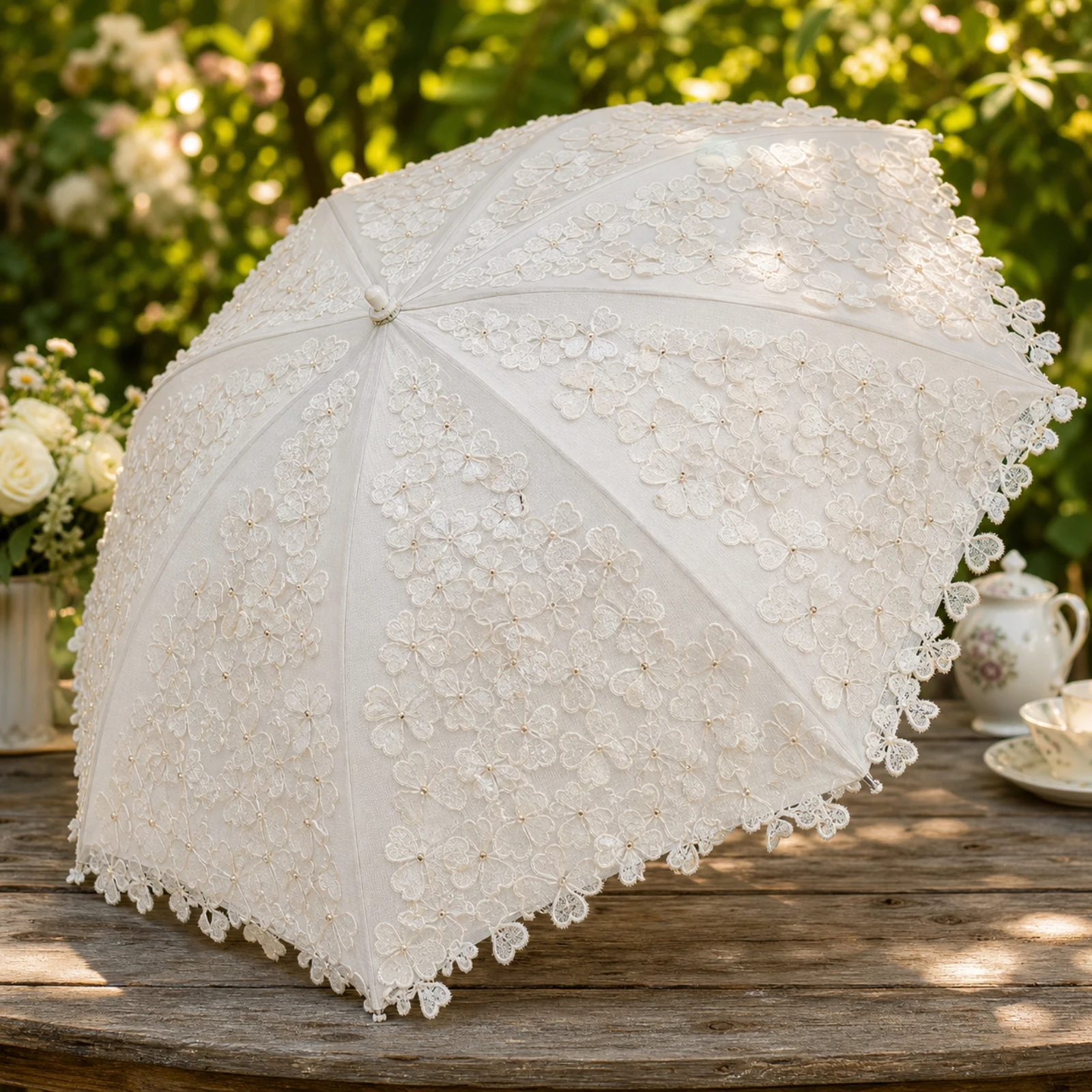 Lace Sunshade Floral Foldable Sunshade Lace Umbrella Vintage Folding Umbrella Lightweight for Brides, Weddings, Photo Shoots