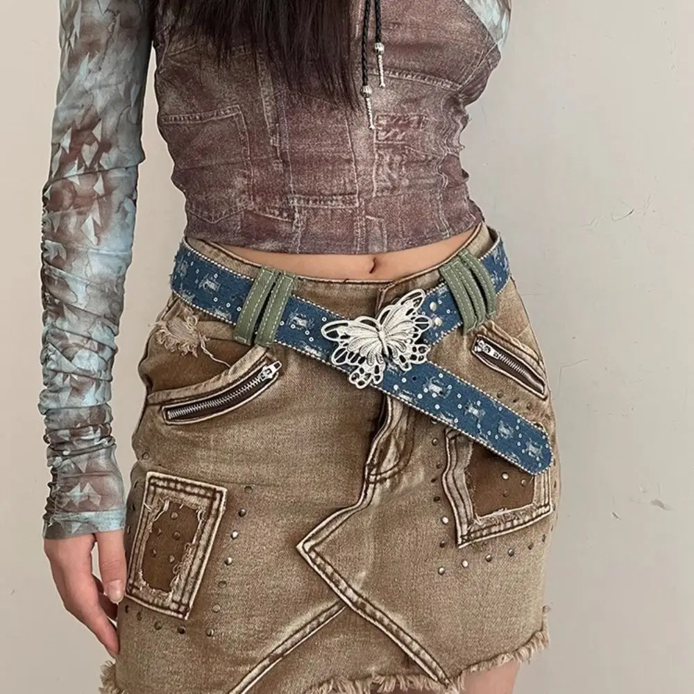 الحلو فراشة مشبك حزام الخصر حجر الراين مشبك معدني Y2k حزام الجينز السراويل خمر حزام الخصر المرأة الزخرفية يوميا #5