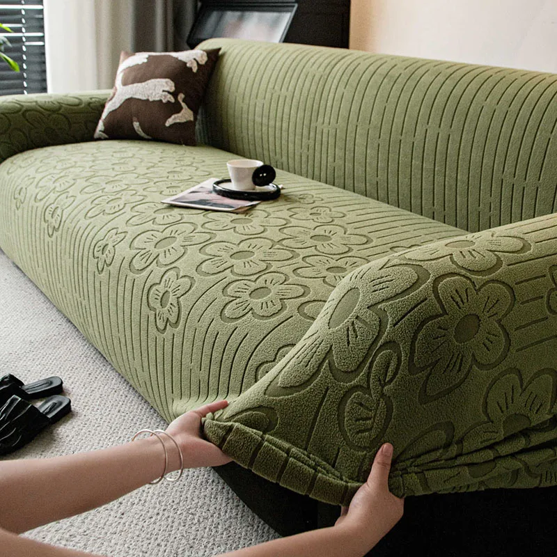 Retro Flower Printed Warm Sofa Cover Autumn and Winter Non-Slip Plush Couch Covers Cozy Dustproof Velvet Stretch Seat Cushion