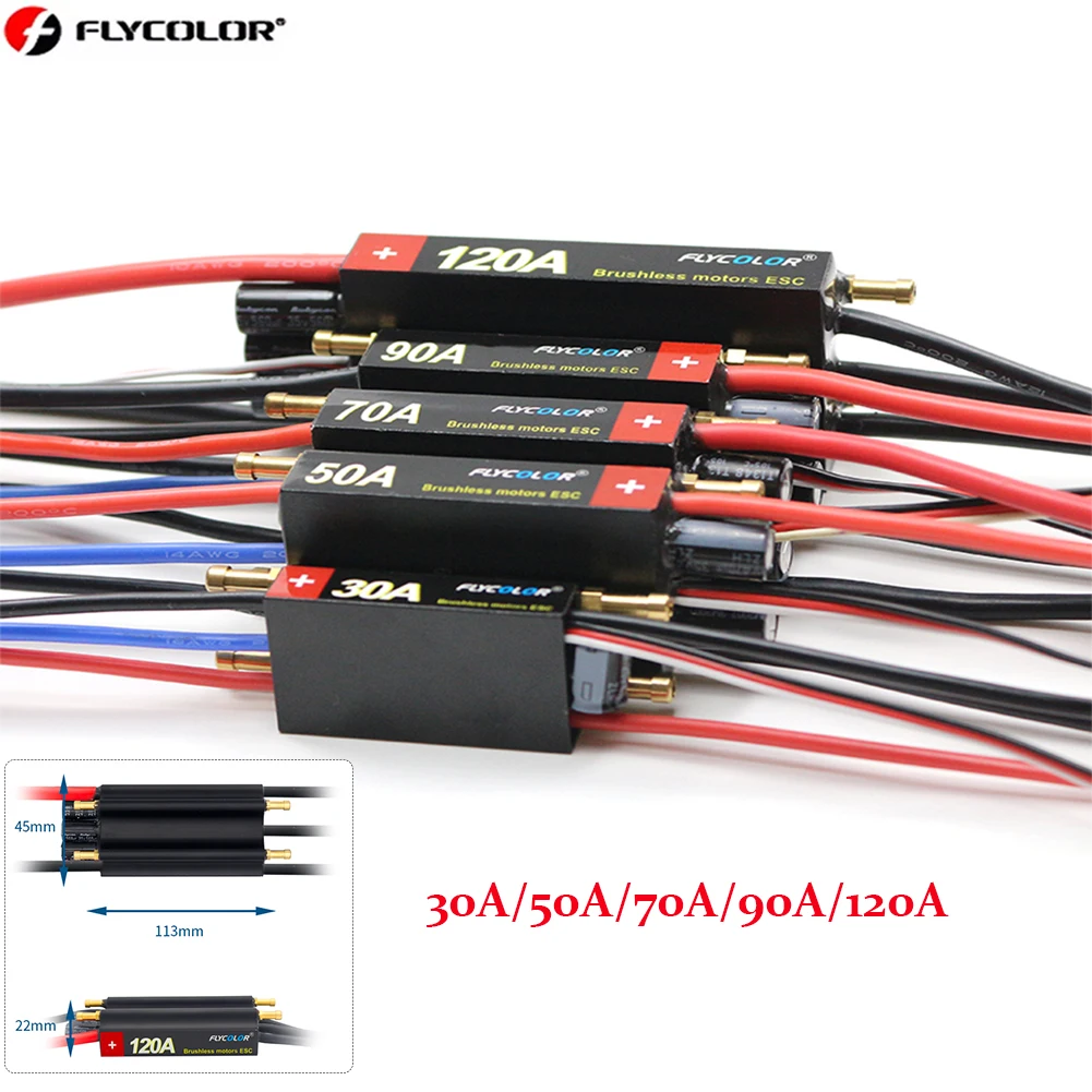 

Водонепроницаемый бесщеточный регулятор скорости FlyColor RC Boat Motor ESC 30/50/70/90/120A 2-6S Lipo с программной картой для радиоуправляемых моделей