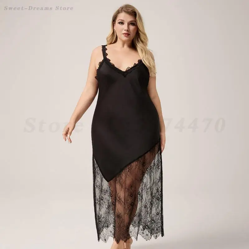 Sexy Lace Lingerie Suspender Nightgown Plus Size Chemise Sleepwear Temptation Night Dress Underwear Summer Satin Long Home Dress