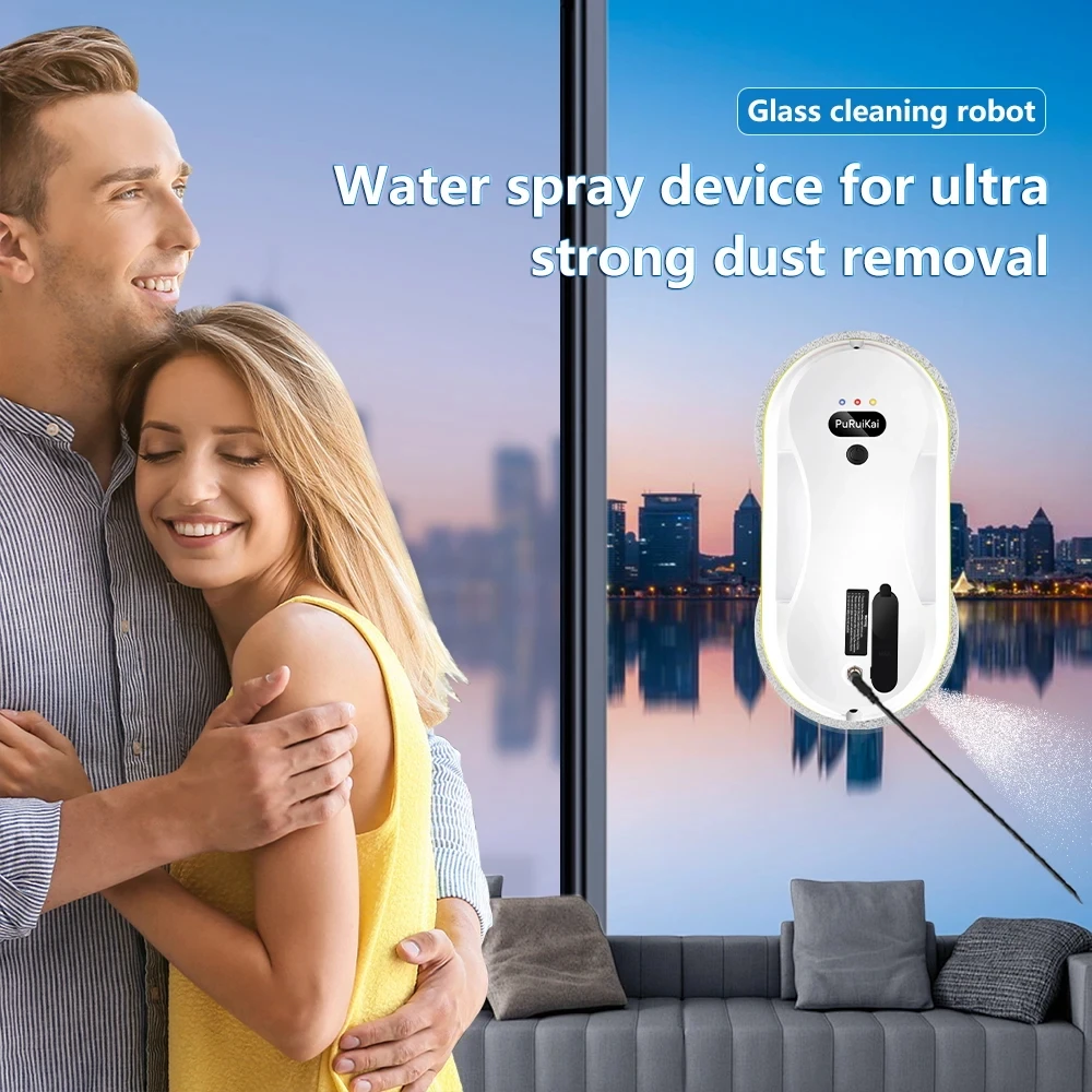 PuRuiKai Window Cleaning Robot Automatic Cleaning with Intelligent Path Planning, 5600Pa Suction Power, Edge Detection Tech