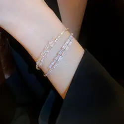 Korean Exquisite Geometric Round Opening Bracelet Sweet Elegant Full Rhinestone Simple Bracelet Women's Jewelry Accessories