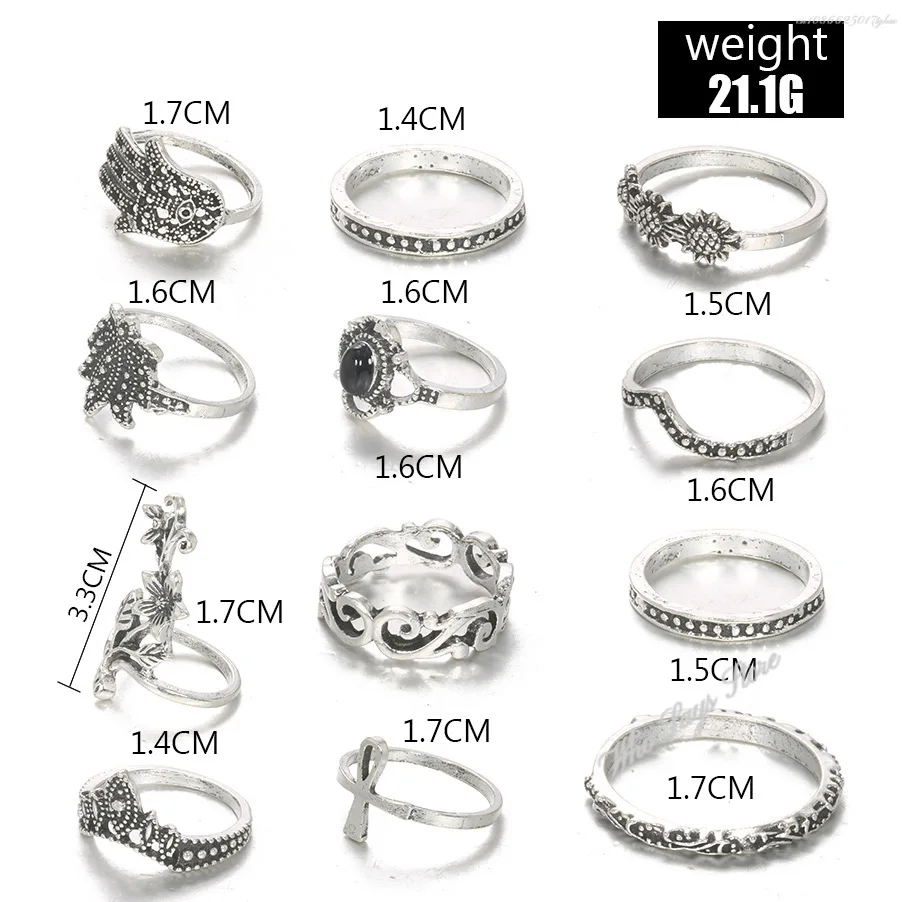 12pcs/set Bohemian Rings for Women Antique Silver Color Ring Boho Indian Jewelry Vintage Midi Knuckle Ring Finger Bijoux Femme