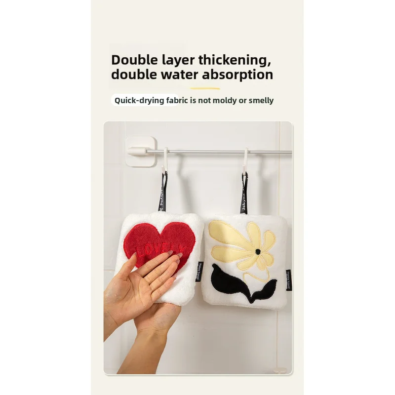 Hangable Non-Shedding Super Absorbent Kitchen Supplies Embroidered Square Towel Hand Towel