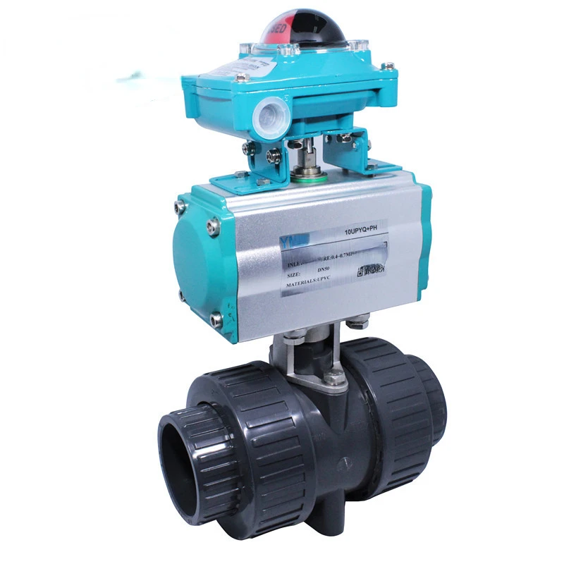 Acid and Alkali Resistant Pneumatic Shut-off Valve Plastic Union Double Acting UPVC Pneumatic Ball Valve