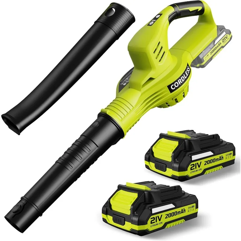 

21V Electric Cordless Leaf Blower with 2 Batteries and Charger, 2 Speed Modes, 2.0Ah Lightweight Battery Powered