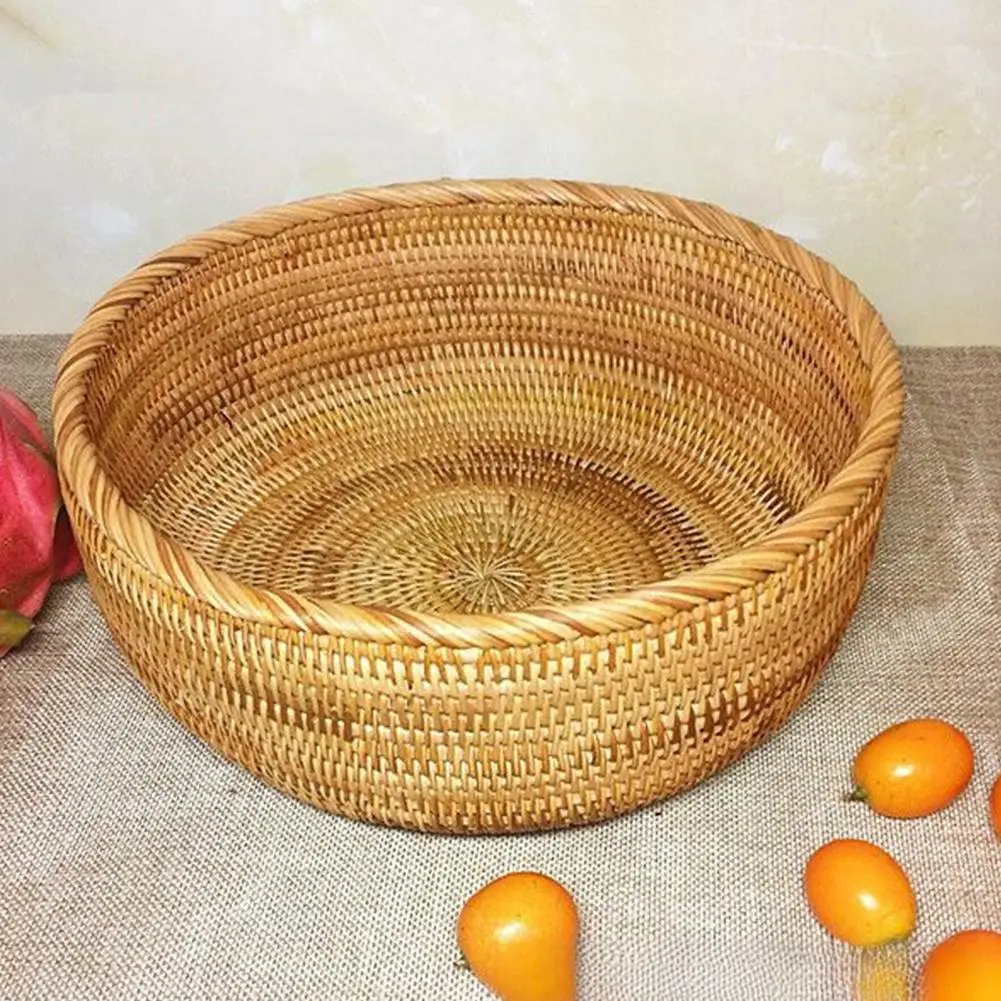 

Woven Storage Basket Versatile Woven Basket Handwoven Rattan Storage Serving Baskets for Kitchen Room Round Fruit Bowl Bread