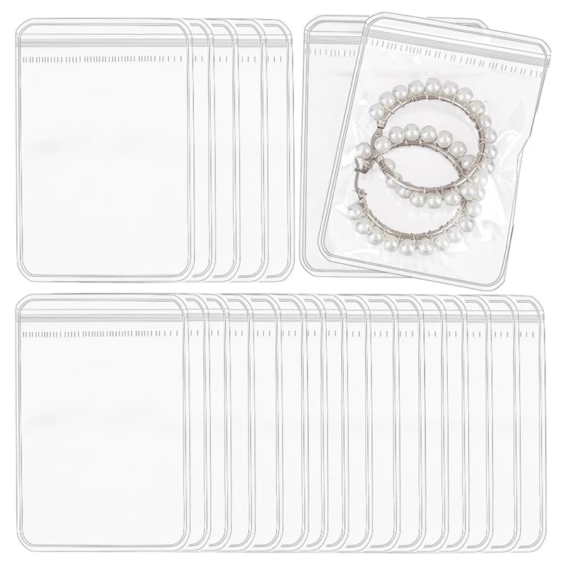 100Pcs 2.8 X 4 Inch PVC Jewelry Bags Clear Plastic Jewelry Bags Self Seal Ziplock Pouch Organizer Anti Tarnish Bag