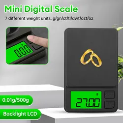 Mini Digital Scale 500g x 0.01 High Precision Jewelry Scales Electronic Gram Scales Battery Powered Gold Sterling Silver Balance