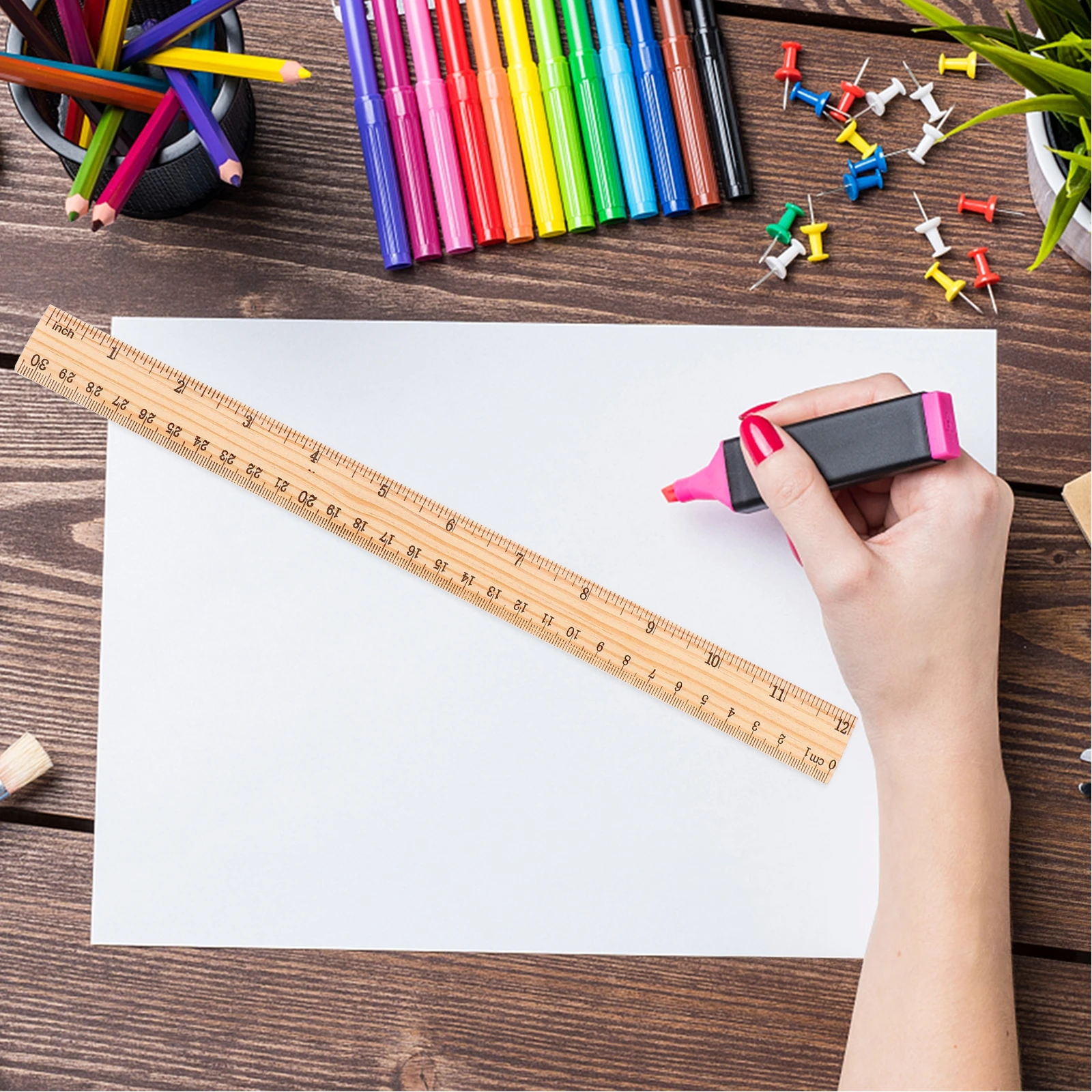 

25 Pcs Wooden Ruler Measuring Tool 30cm Single Sided Training Aid Straight Office