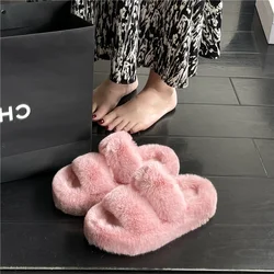 2024 autumn and winter new plush slippers with thick soles and fashionable flip flops for women's shoes