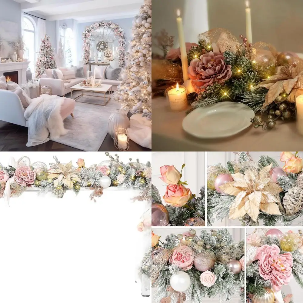 

6ft/72in Rose Gold LED Christmas Garland with 50 Lights, Battery-Powered for Indoor & Outdoor Holiday Decor