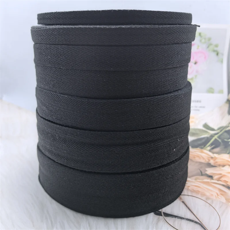 Diy Cloth Accessories Black Beige White Ribbons100% Cotton Herringbone Tape Package Cotton Ribbon 10MM 40MM 50MM 60MM 50yards