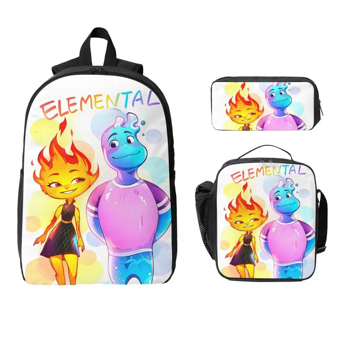 

Cartoon ElementTal Backpack Student Boys Girls BookBag School Bag Computer Shoulder Bags 3ps Insulated Lunch Bag Pencil Case